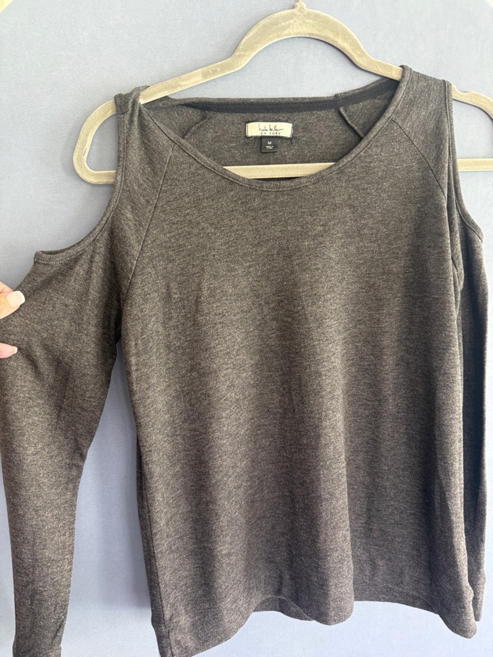 Nicole Miller Charcoal Cold-Shoulder Sweatshirt